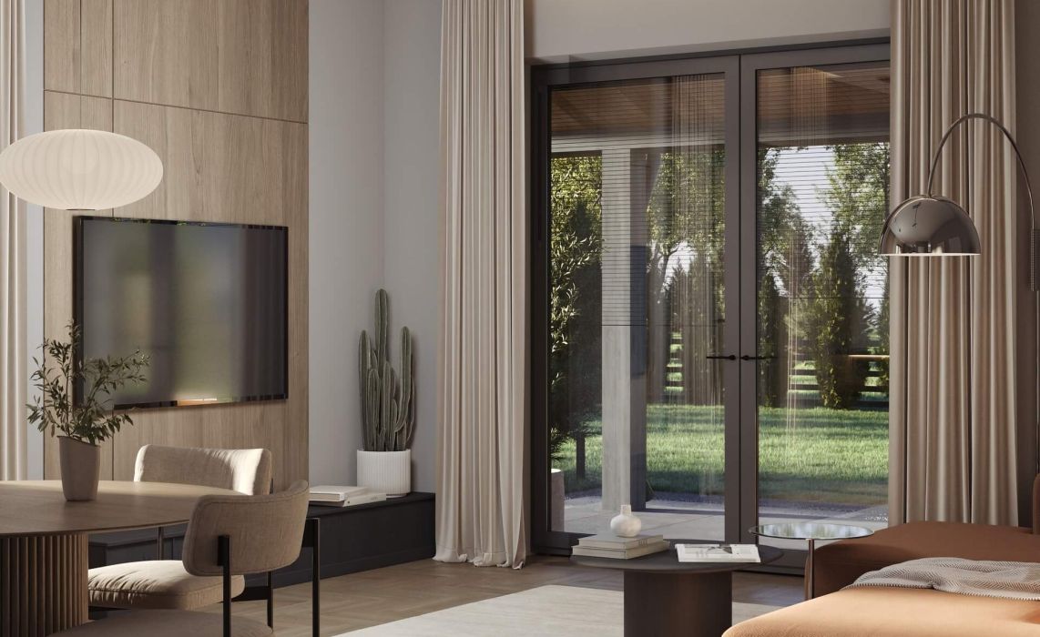 Кухня-гостиная боковая, терраса задняя 100 м²