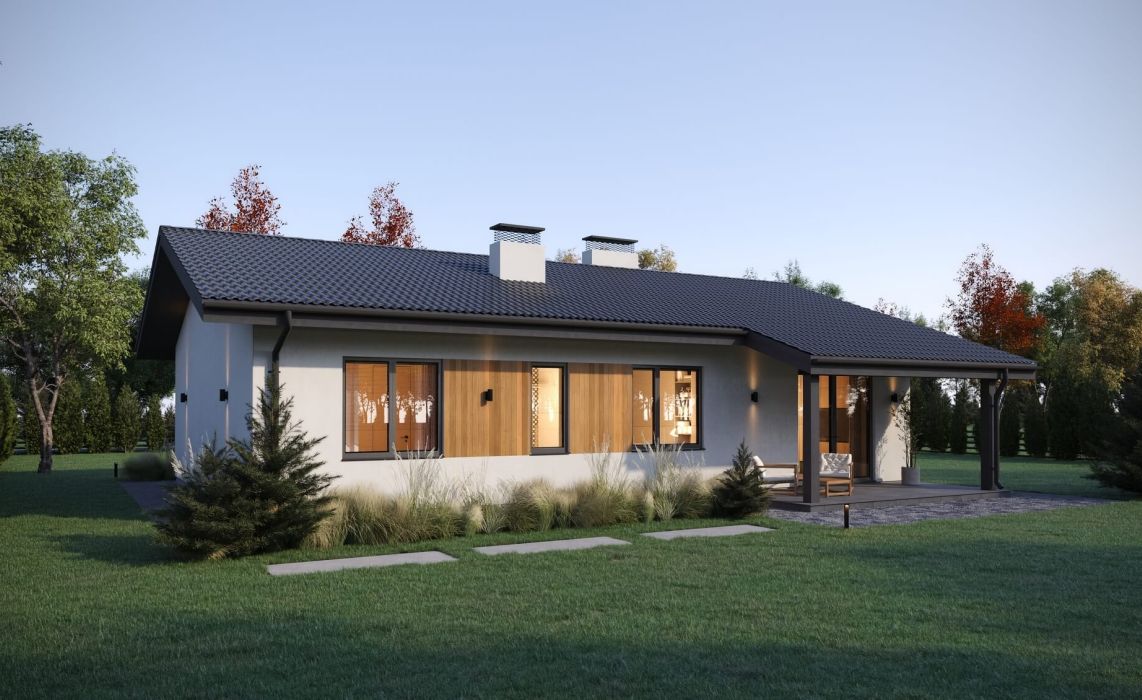 Кухня-гостиная боковая, терраса задняя 100 м²