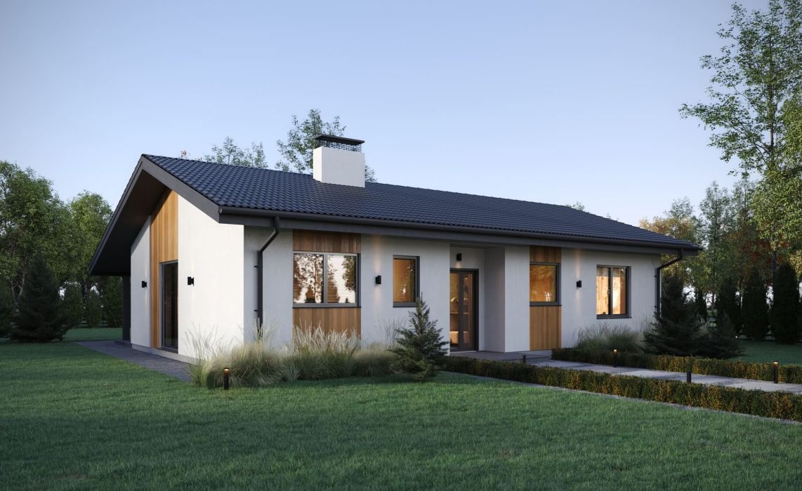 Кухня-гостиная боковая, терраса задняя 100 м²