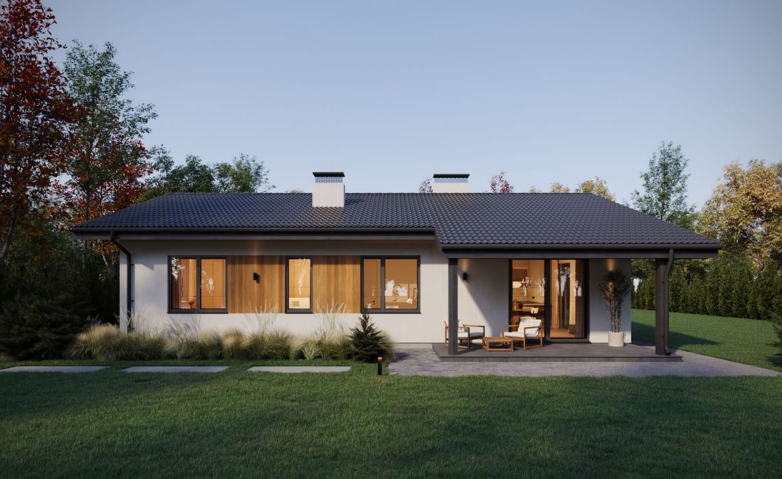 Кухня-гостиная боковая, терраса задняя 100 м²