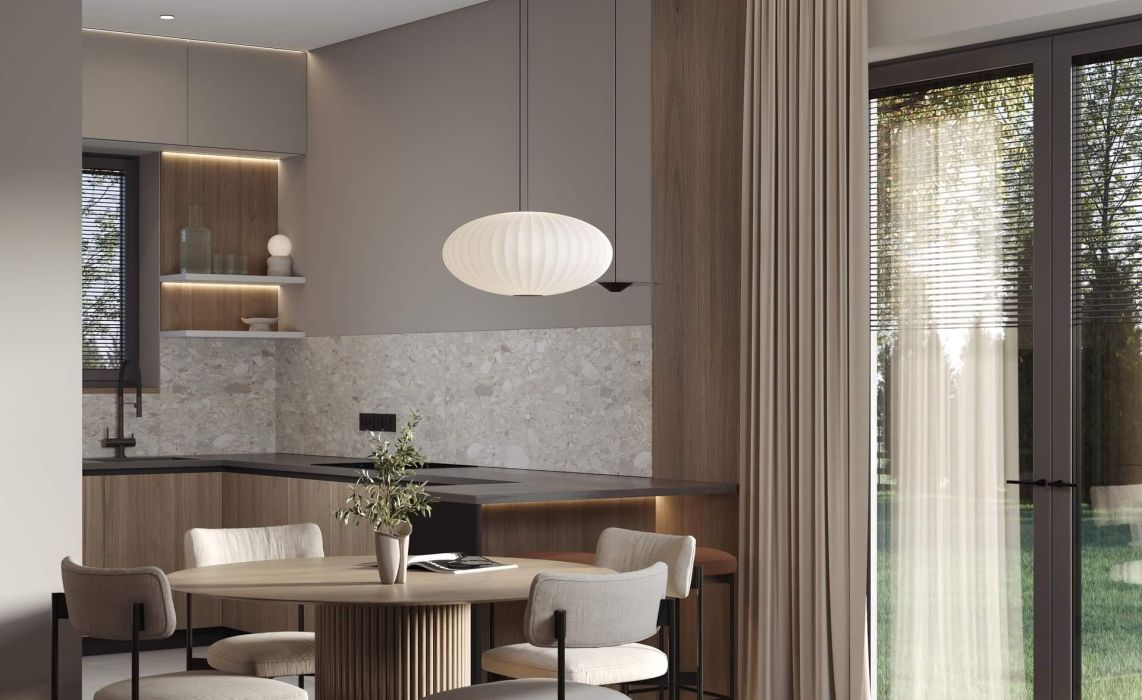 Кухня-гостиная боковая, терраса задняя 100 м²