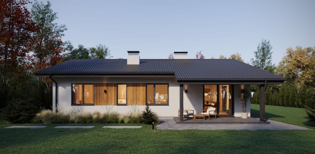 Кухня-гостиная боковая, терраса задняя 140 м²